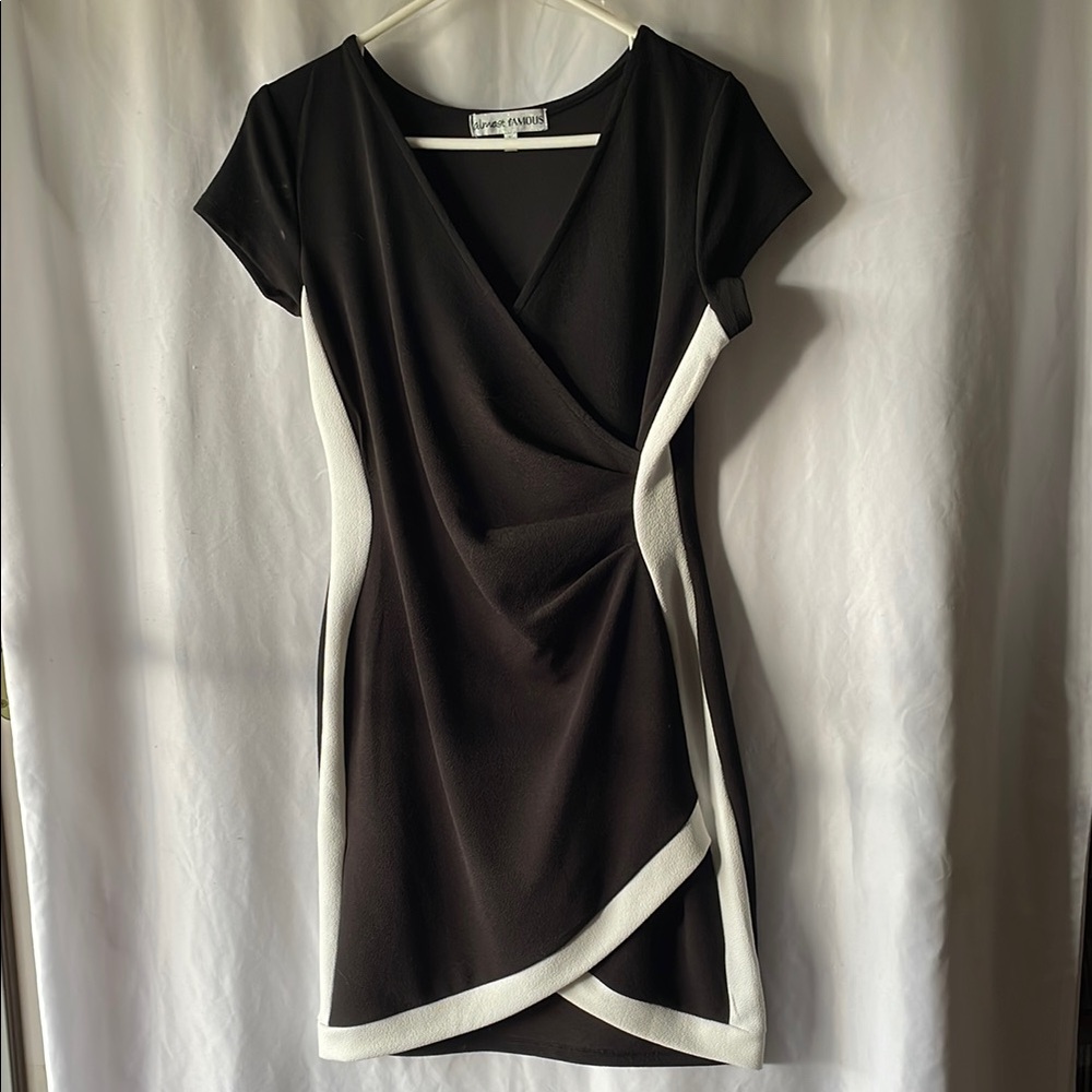 Black and White Faux Wrap Dress